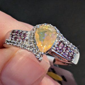 Size 9 1.07ct Opal, Garnet and White Topaz in Sterling Silver
